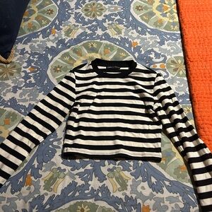 EUC Zara Striped Black and White Cropped  Long Sleeve Top - Size Medium